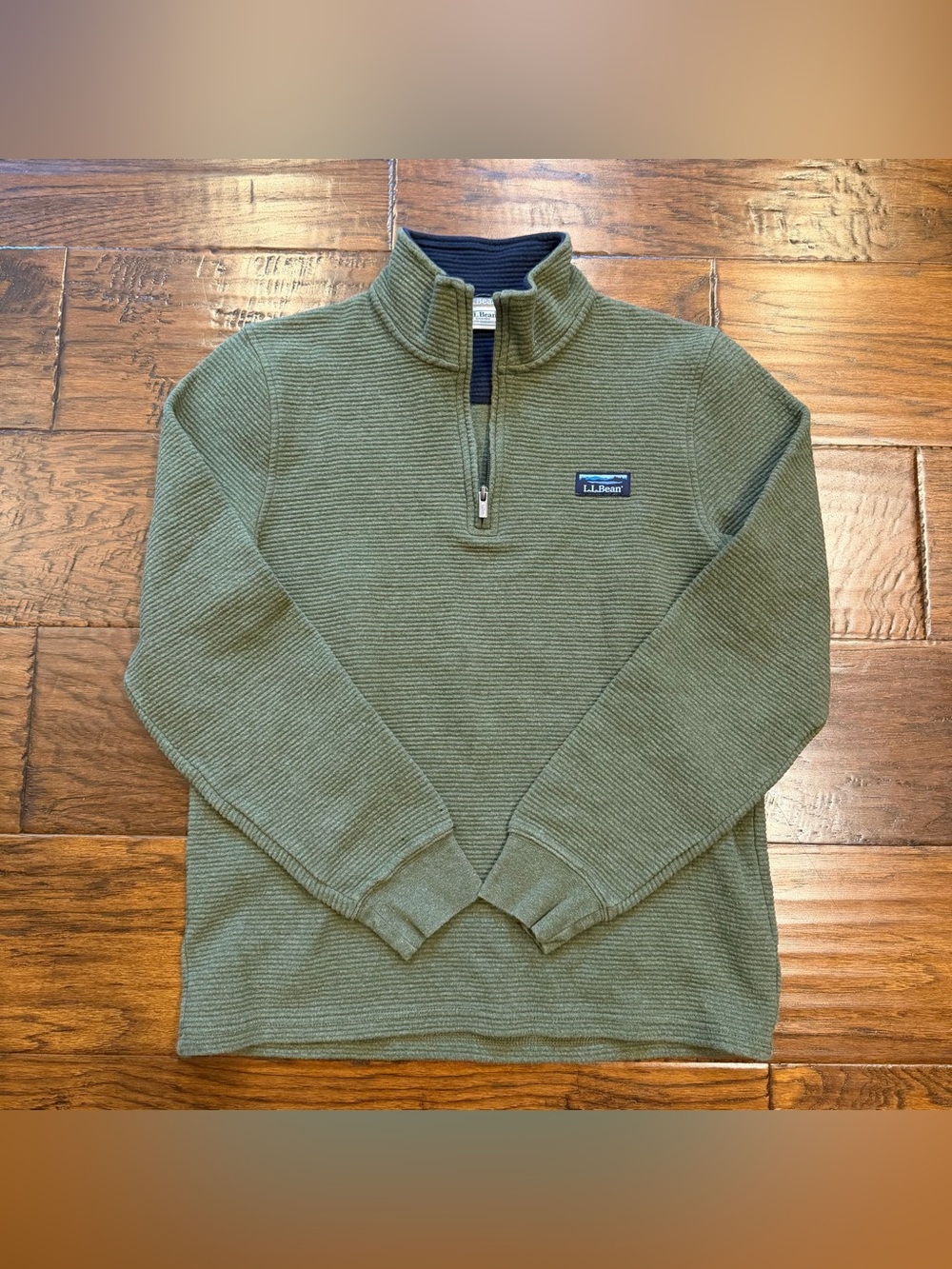 L.L.Bean Men's 1/4 Zip Mock Neck Knit Sweater Solid Green Size Small Shirt